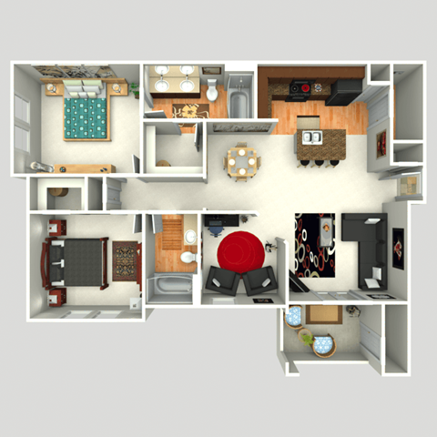 Floor plan for 2 beds, 2 baths, 1170 sqft